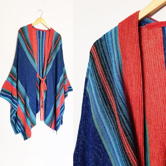 Free People In a Moment Poncho Ruana OS Sparkle Striped Knit Cardigan Boho $198 - Picture 11 of 16